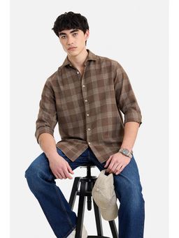 Snitch - Men Brown Cotton Blend Checks Shirt