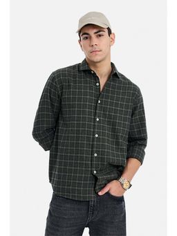 Snitch - Men Olive Cotton Blend Checks Shirt