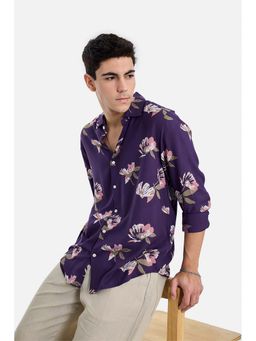 Snitch - Men Purple Viscose Floral Shirt