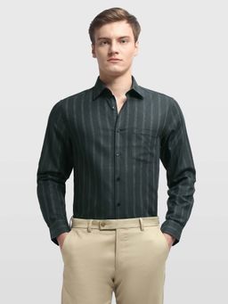 Arrow - Men Green Cotton Stripes Shirt