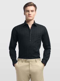 Arrow - Men Black Cotton Stripes Shirt