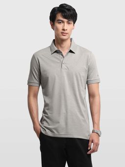 Arrow - Men Grey Cotton Self Design Polo T-Shirt