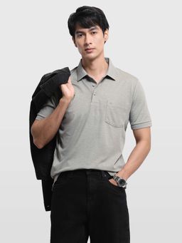 Arrow - Men Grey Cotton Self Design Polo T-Shirt