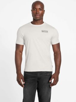 Guess - Men Off White Pure Cotton Solid/Plain T-Shirt