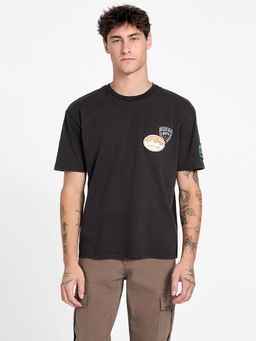 Guess - Men Black Pure Cotton Embroidered T-Shirt