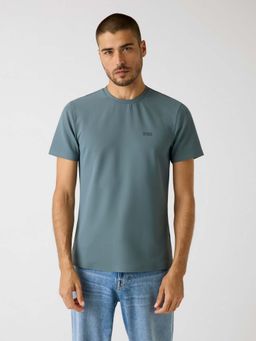 Guess - Men Teal Polyamide Solid/Plain T-Shirt