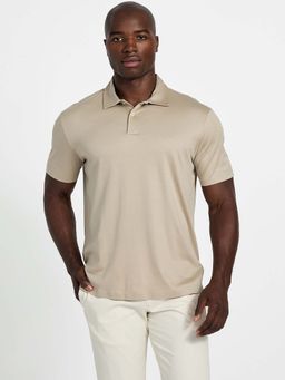 Guess - Men Beige Lyocell Solid/Plain Polo T-Shirt
