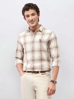 U.S. Polo Assn. Denim Co. - Men Beige Cotton Checks Shirt