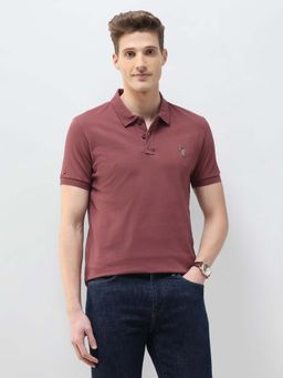 U.S. Polo Assn. Denim Co. - Men Pink Cotton Solid/Plain Polo T-Shirt