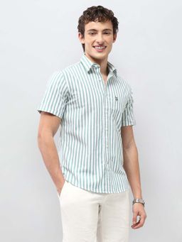 U.S. POLO ASSN. - Men Green Cotton Stripes Shirt