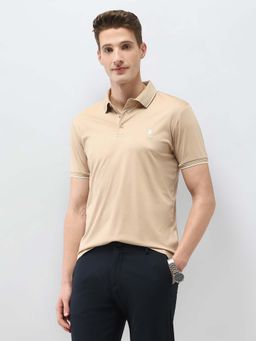 U.S. POLO ASSN. - Men Yellow Cotton Solid/Plain Polo T-Shirt