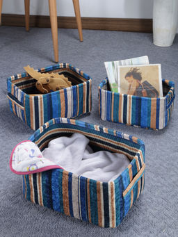 FABINALIV - Multi-Color Striped Cotton Blend Multi Purpose Organisers (Pack of 3)