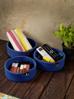 FABINALIV - Navy Blue Solid Multipurpose Organisers (Pack of 3)