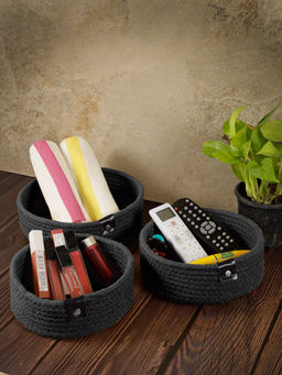 FABINALIV - Black Solid Multipurpose Organisers (Pack of 3)