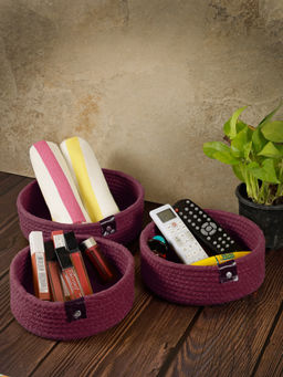FABINALIV - Maroon Solid Multipurpose Organisers (Pack of 3)