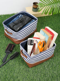 FABINALIV - Multi-Color Striped Cotton Blend Multi Purpose Organisers (Pack of 2)