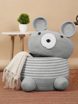 FABINALIV - Grey Cartoon Design Cotton Multi Purpose Organiser with Lid