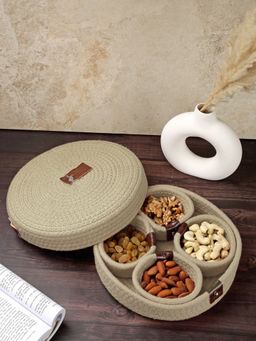 FABINALIV - Beige Solid Cotton Kitchen Organiser with Lid