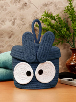FABINALIV - Navy Blue Cartoon Design Cotton Multi Purpose Organiser with Lid
