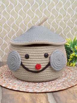 FABINALIV - Beige Cartoon Design Cotton Multi Purpose Organiser with Lid