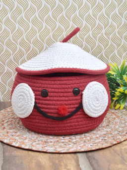 FABINALIV - Red Cartoon Design Cotton Multi Purpose Organiser with Lid