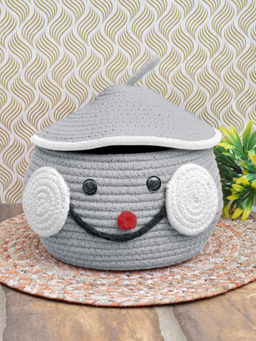 FABINALIV - Grey Cartoon Design Cotton Multi Purpose Organiser with Lid