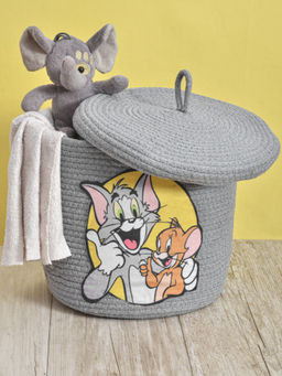 FABINALIV - Grey Cartoon Design Cotton Multi Purpose Organiser with Lid