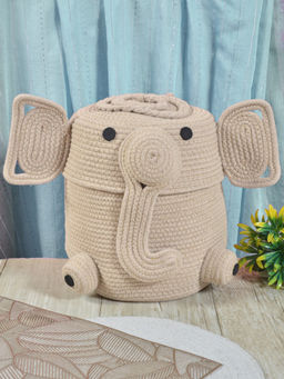 FABINALIV - Beige Cartoon Design Cotton Multi Purpose Organiser with Lid