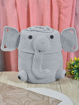 FABINALIV - Grey Cartoon Design Cotton Multi Purpose Organiser with Lid