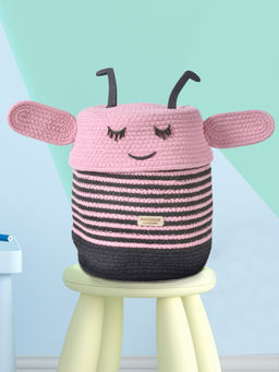 FABINALIV - Pink Cartoon Design Cotton Multi Purpose Organiser with Lid