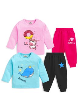 Kuchipoo - Baby Girl Multi-Color Printed Regular Fit Cotton Co-Ord (Pack of 4)