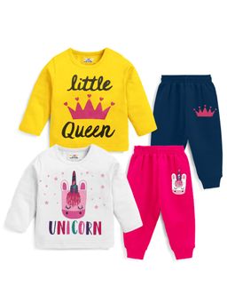 Kuchipoo - Baby Girl Multi-Color Unicorn Printed Regular Fit Cotton Co-Ord (Pack of 4)