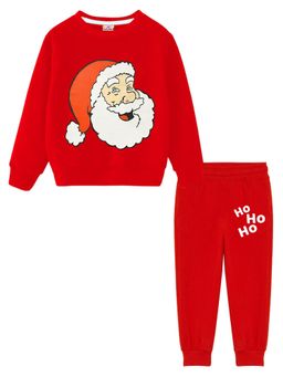 Kuchipoo - Boys Red Santa Printed Regular Fit Co-Ord (Pack of 2)