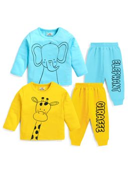 Kuchipoo - Baby Boy Blue & Yellow Printed Regular Fit Cotton Co-Ord (Pack of 4)