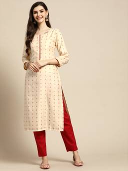 Gerua By Libas - Off White Woven Design Chanderi Silk Kurta