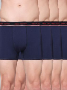 Urban Scottish - Men Solid Navy Blue Cotton Stretch Trunks (Pack of 4)
