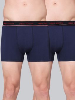 Urban Scottish - Men Navy Blue Solid Cotton Stretch Trunks (Pack of 2)