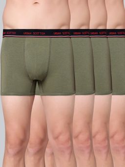 Urban Scottish - Men Solid Olive Cotton Stretch Trunks (Pack of 4)