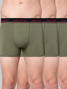 Urban Scottish - Men Olive Solid Cotton Stretch Trunks (Pack of 3)