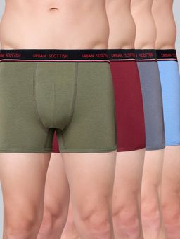 Urban Scottish - Men Multicolour Solid Cotton Stretch Trunks (Pack of 4)