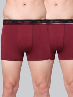Urban Scottish - Men Maroon Solid Cotton Stretch Trunks (Pack of 2)