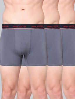 Urban Scottish - Men Grey Solid Cotton Stretch Trunks (Pack of 3)