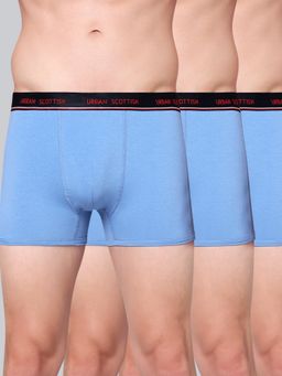 Urban Scottish - Men Blue Solid Cotton Stretch Trunks (Pack of 3)
