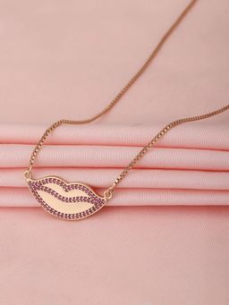 Carlton London - Rose Gold-Plated Pink Stone Studded Link Necklace
