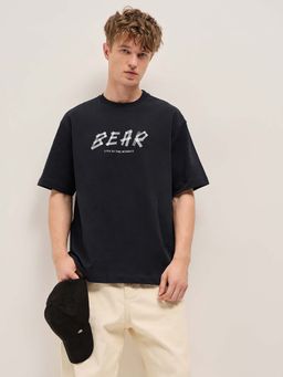 The Bear House - Men Black Slim Fit Solid T-Shirt