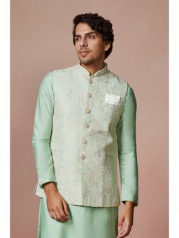 Manyavar - Green Sleeveless Mandarin Collar Nehru Jacket