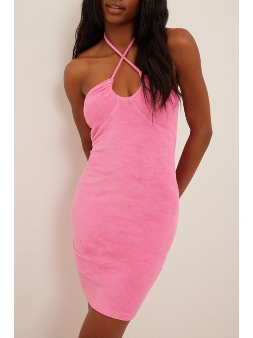 Buy NA-KD Terry Cloth Halter Neck Mini Dress-pink Online Buy NA-KD Terry Cloth Halter Neck Mini Dress-pink Online
