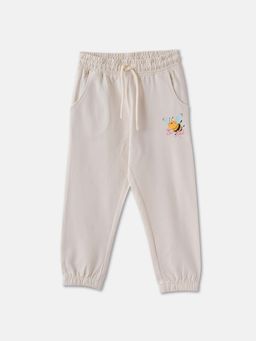 R&B - Off White Solid Regular Girls Joggers