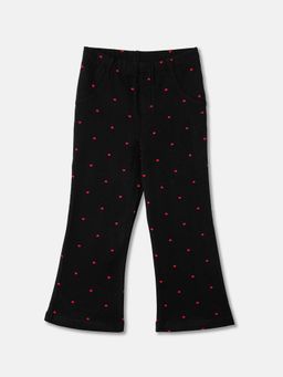 R&B - Black Printed Regular Girls Trousers