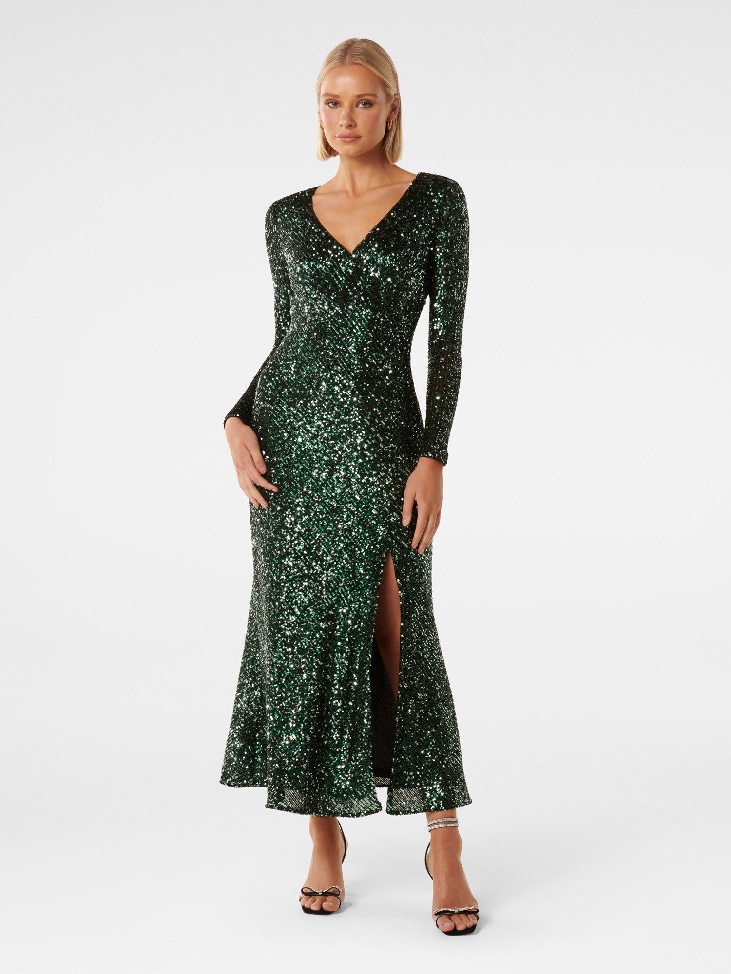 forever new Laurie Sequin Green Long Sleeve Gown-picture-11